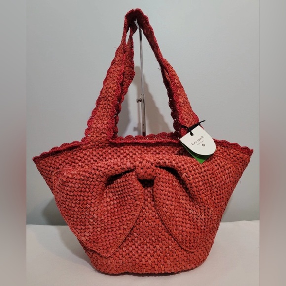 Kate Spade X Target Handbags - Kate Spade Raffia Bow Tote Bag Red NWT
